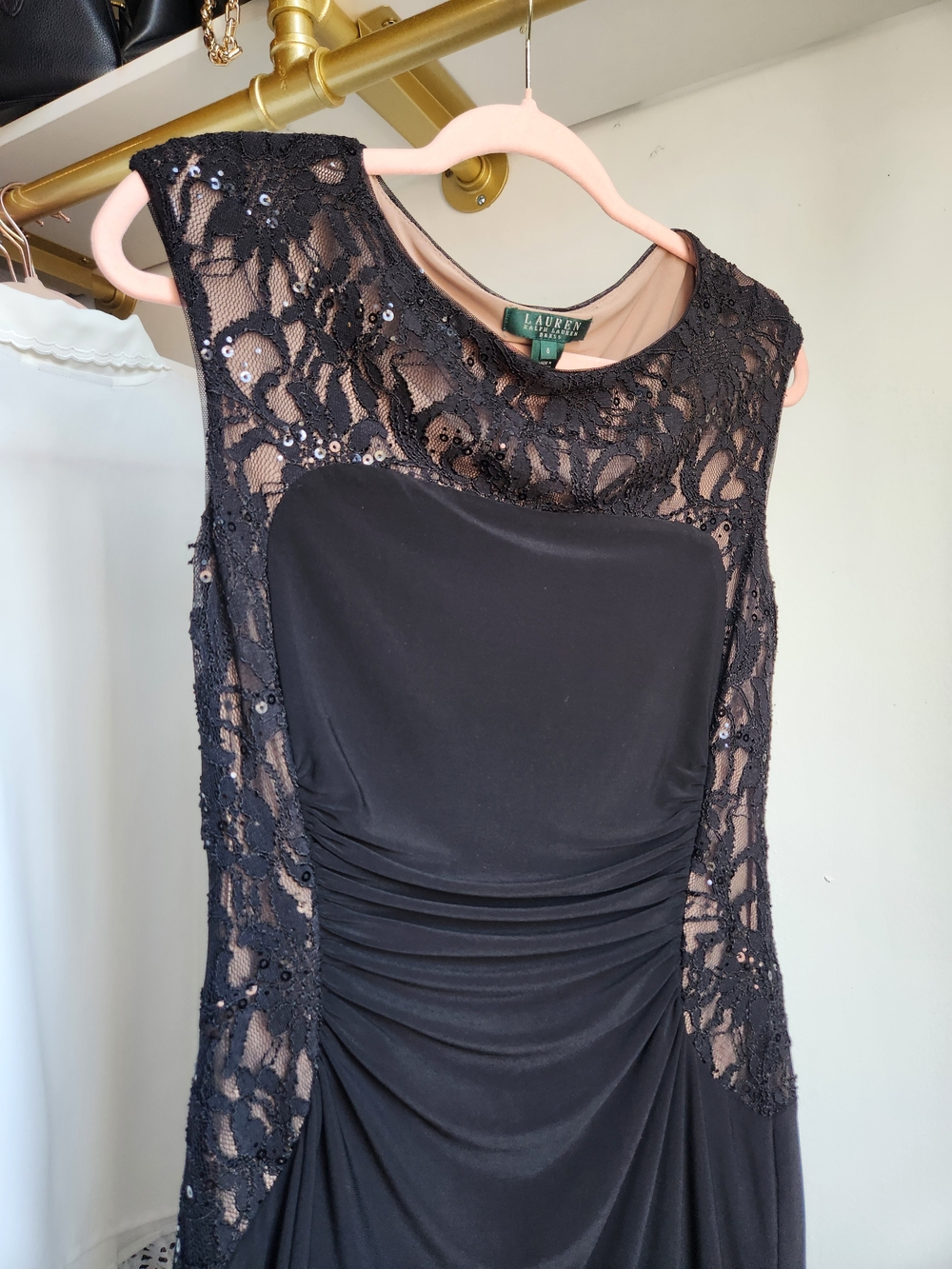 Lauren Ralph Lauren Black Lace-Accent Evening Dress